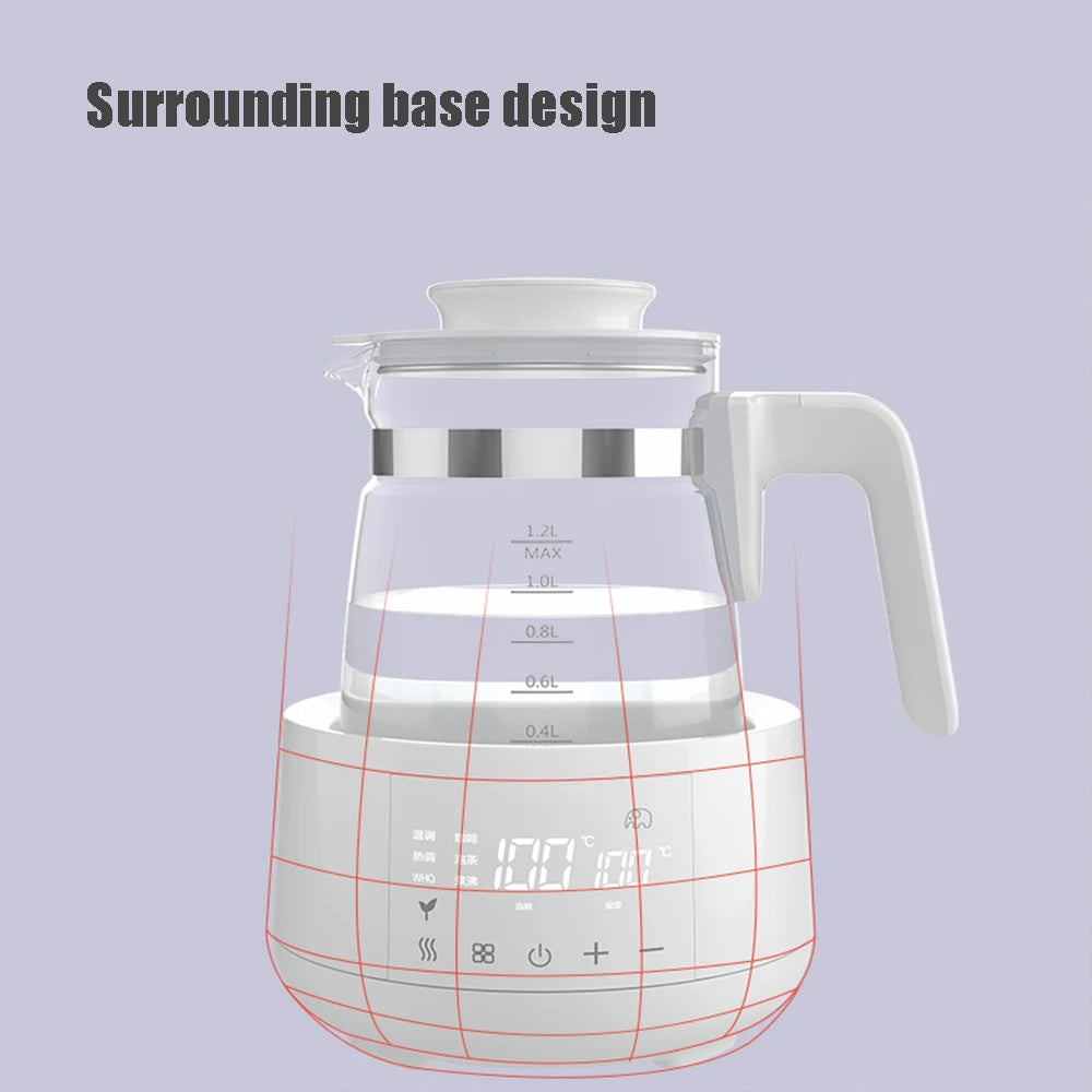 1.2L Baby Milk Warmer Electric Kettle 45°C Thermostatic 24h Keep Warm Glass 316L