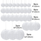 30Pcs/set White Paper Lanterns Chinese Hanging Round Lantern Lamp for Wedding Anniversary Birthday Party Decoration Christmas