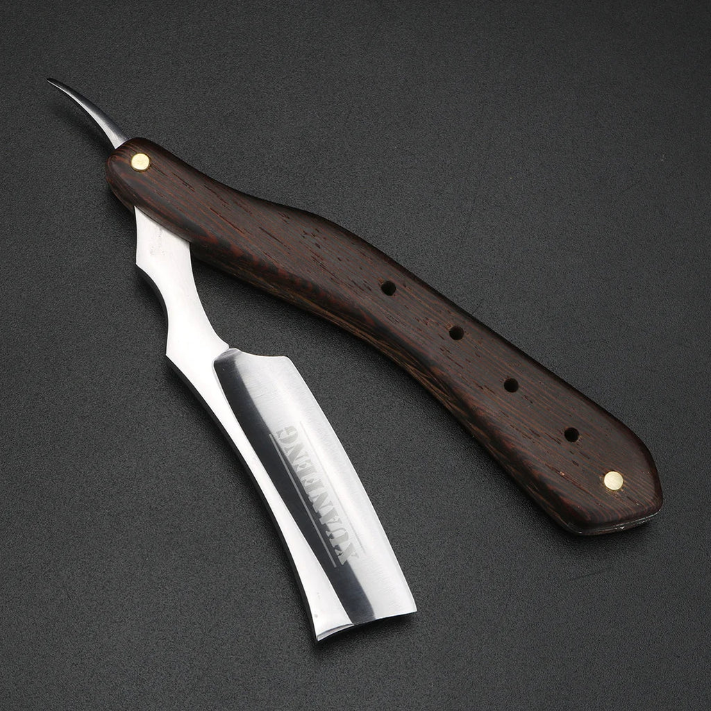 XUANFENG Folding Straight Razor, Madagascar Mahogany Handle, Hardened Steel 61-65 HRC