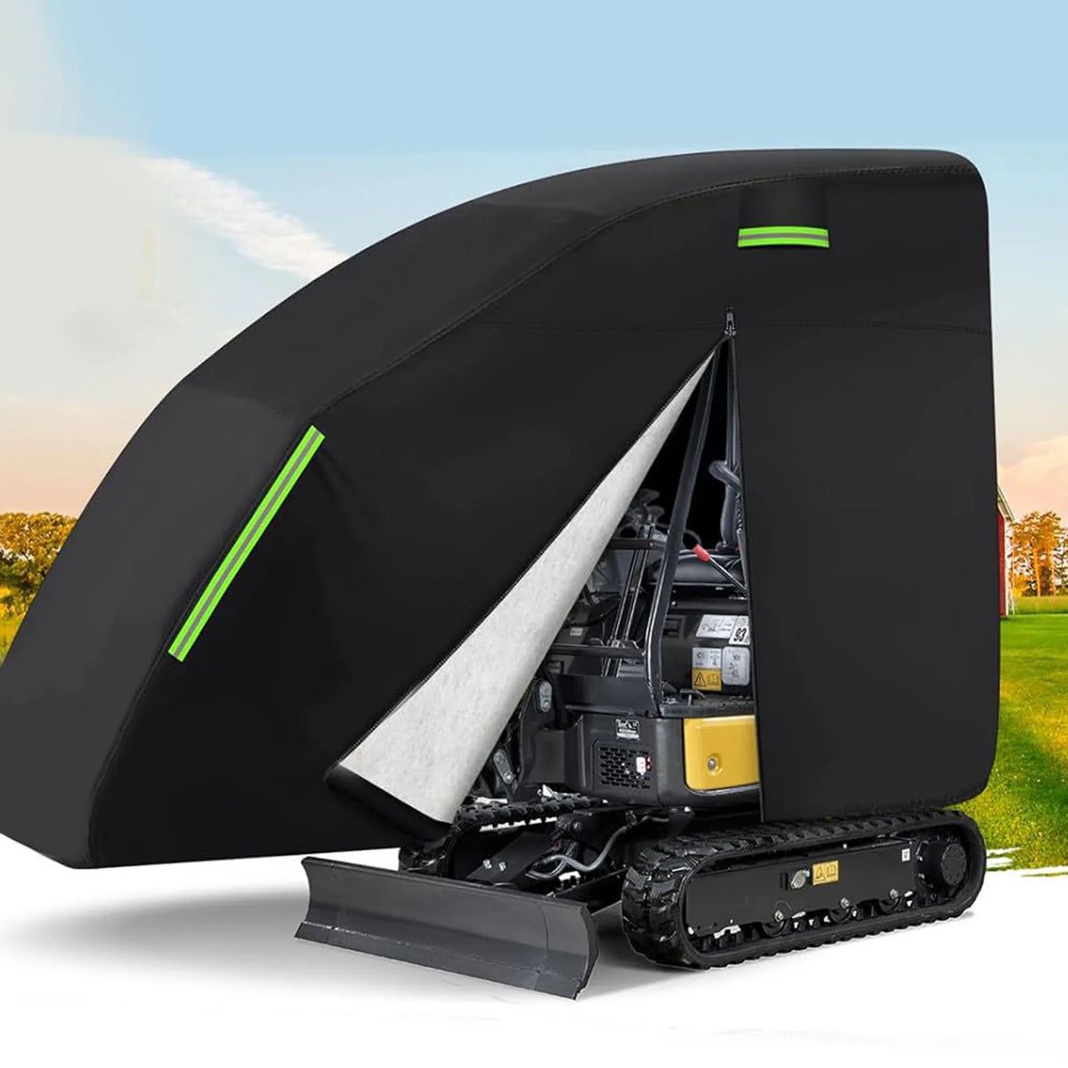 Mini Excavator Cover Fit for Bobcat E20 1760-3530lbs Water Proof 210D Oxford Fabric Zippered Exterior Accessories Black