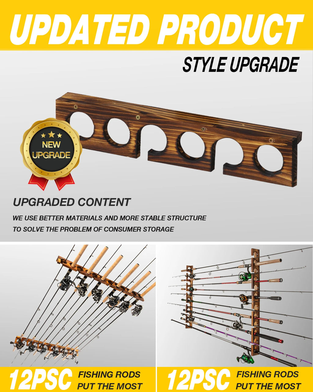 Ghosthorn Holds Up to 12 Rods Fishing Pole Rod Racks Wall or Ceiling Mounted Fishing Pole Rod Holders for Garage Storage