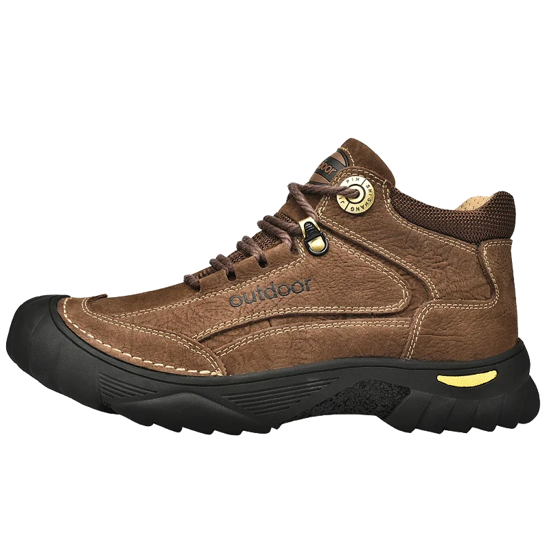 HIKEUP Men's Outdoor Hiking Shoes Cow Leather Winte Boot Waterproof Non-Slip Trekking Sneakers Durable Sports Protecting the toe