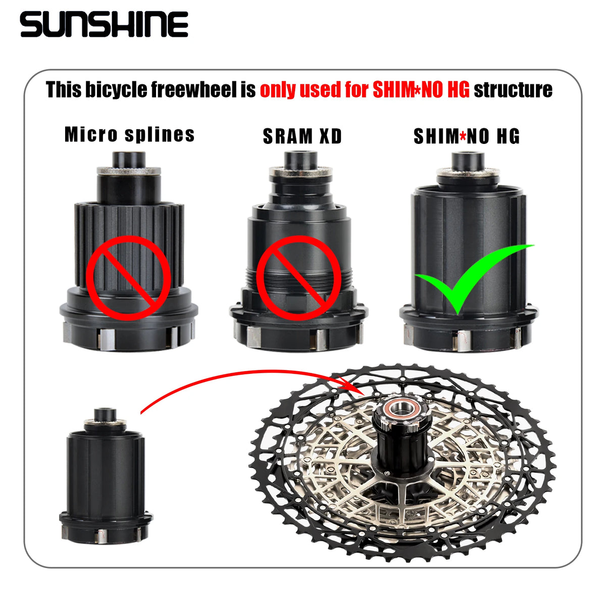 SUNSHINE MTB cassette freewheel HG sprocket carbon steel 10/11/12/13 speed 11T-40T to 11T-52T