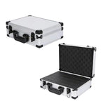 Aluminum Frame Protective Case Storage Box Suitcase with Key Locker Sponge Cubes Compartment for Micrphone Sound Card Mixer