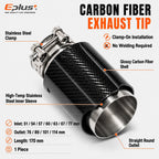Universal Glossy Carbon Fiber Car Exhaust Muffler Tip Clamp‑On Straight Exhaust Pipe Mufflers Nozzle Straight Stainless Silver