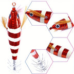 Ackibbik 7pcs Horizontal Squid Jigs Jigging Baits for Sea Fishing Artificial Squid Hook Saltwater Wood Shrimp Lure