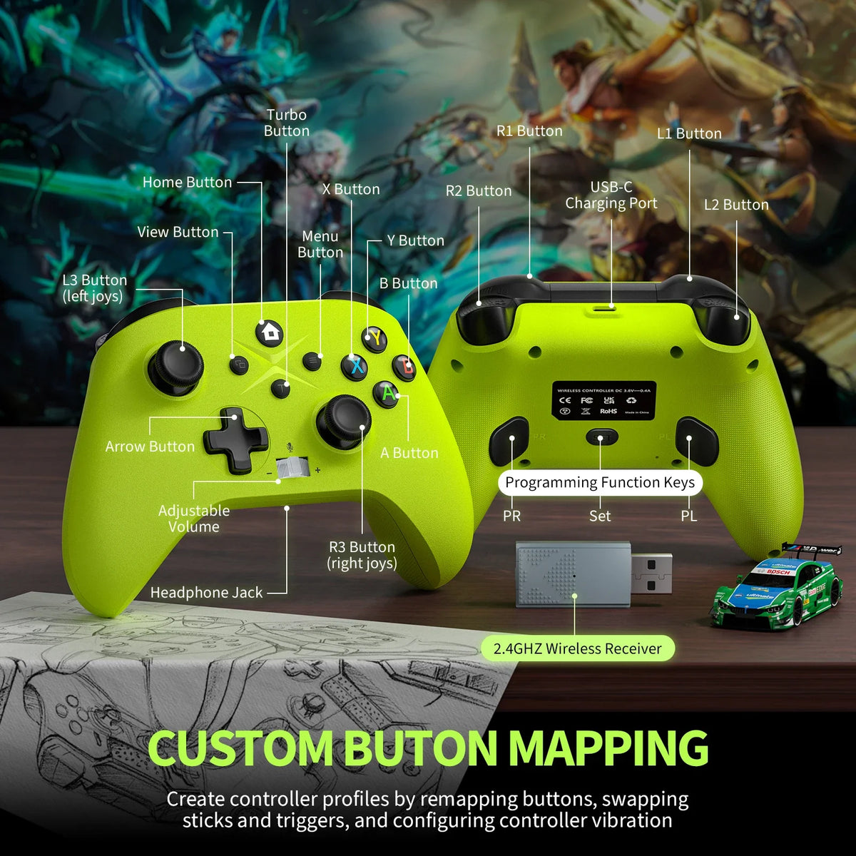 GAMROMBO Game Controller for XBOX ONE/SERIES S/X/PC Gaming 2.4G Wireless Joystick Remote Control Gamepad supports Windows 7/8/10
