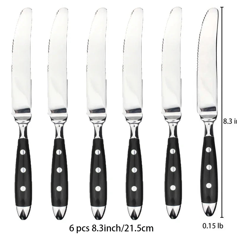 Hotel Stainless Steel Table Knife Fork Spoon Sets Teaspoon Teafork Steak Knife Cutlery Restaurant Serviing Set Black Wood Handle