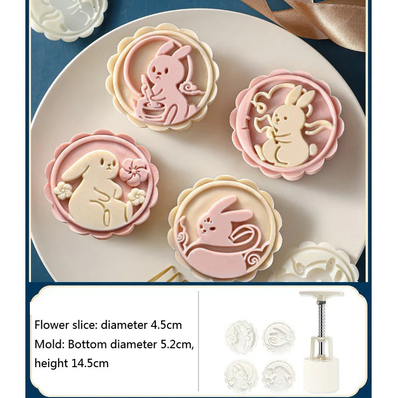 Mooncake Mold Plastic Hand-Pressure Cookie Stamps Flower Cherry Lion Pattern Plungers Pastry Decoration Tool Mid-Autumn Festival