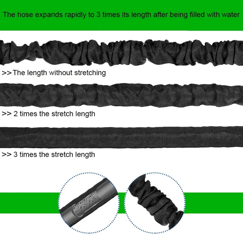 Expandable Garden Hose with Spray Nozzle 1/2in, 25ft-100ft, Black/Blue/Green