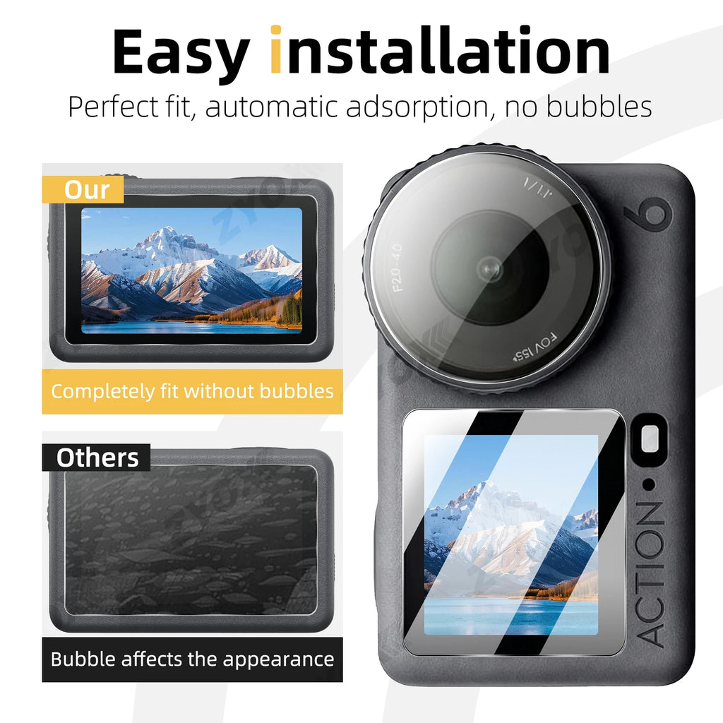 9H Glass for DJI Osmo Action 6 5 Pro, Screen & Lens Protector Clear Ultra-HD Tempered Glass Anti-scratch Film Accessories