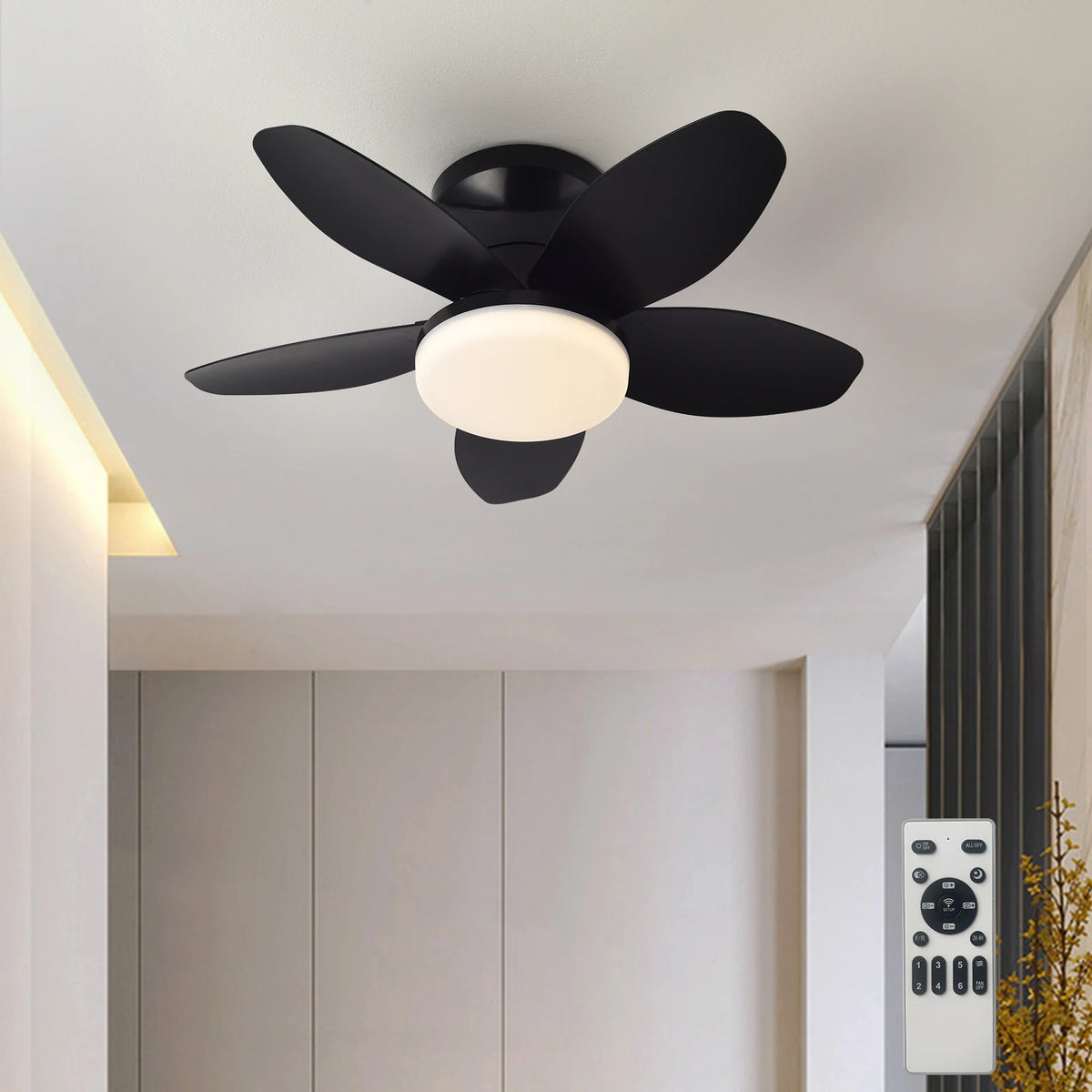 25 inch Ceiling Fans with Lights and Remote,Flush Mount Ceiling Fan,Reversible Quiet DC Motor Low Profile Ceiling Fans For Livin