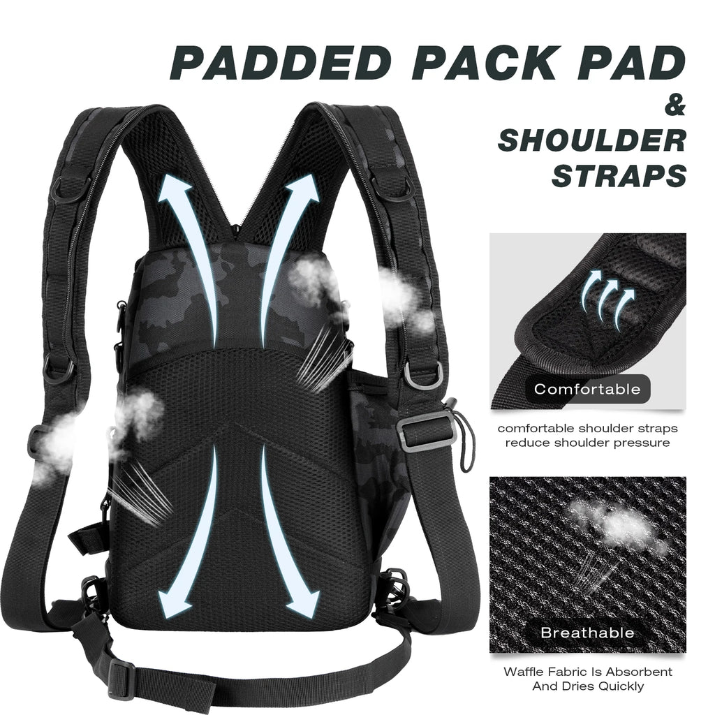 Fishing Backpack Tackle Sling Bag - Fishing Backpack with Rod Holder - Tackle Box Fly Fishing Gifts for Men Women