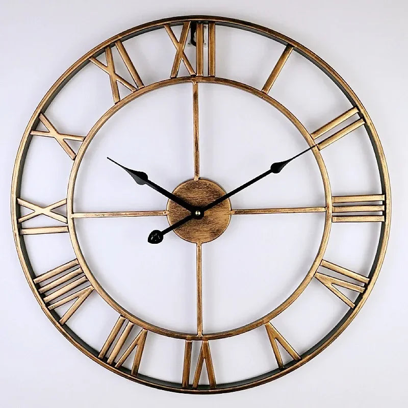 Modern Style 40cm 3D Round Accurate Silent Wall Clocks Roman Numerals Retro Metal Hanging Clock for Living Room 2023 Home Decor