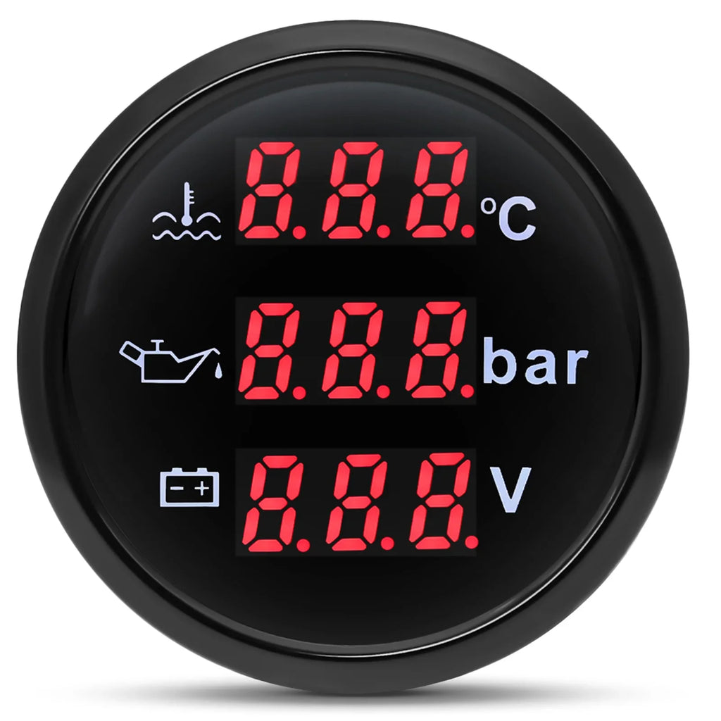 Auto Car 3 IN 1 52mm Gauge Water Temperature+Oil Pressure+Volt with Alarm Red LED Digital Water Temp Gauge+Sensor 12V24V Custom