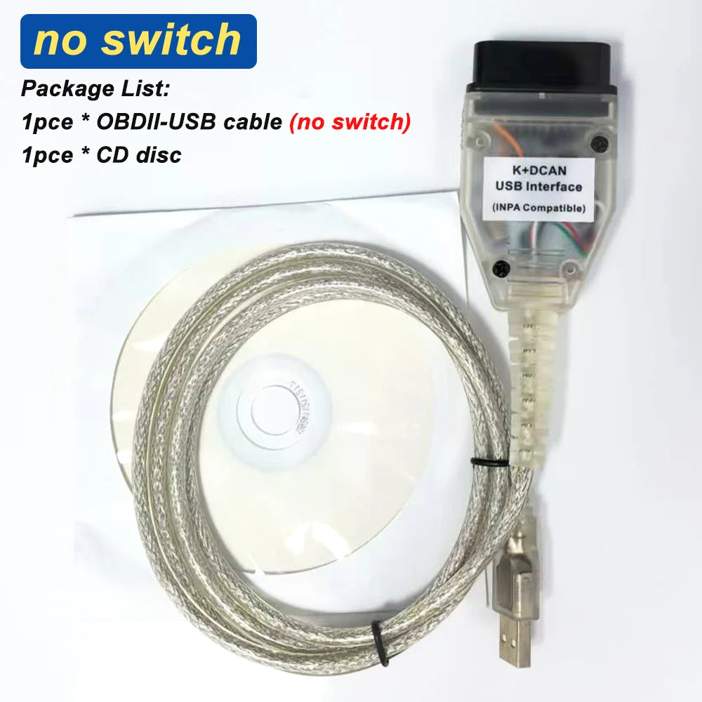 OBD2 K+DCAN USB Interface Cable with Switch for BMW E46 E83 E53 E90 E60 Coding Tool