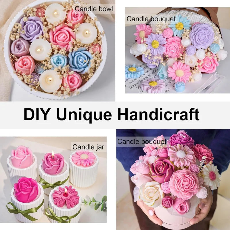 5Flower Candle Mold Set，3D Floral silicone candle mold，Used for candle making，Daisy、Peony、Rose、Tulip flower mold