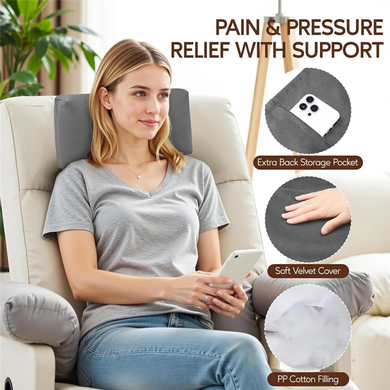 Recliner Headrest Neck Pillow Adjustable Non-Slip Velvet, Black or Gray