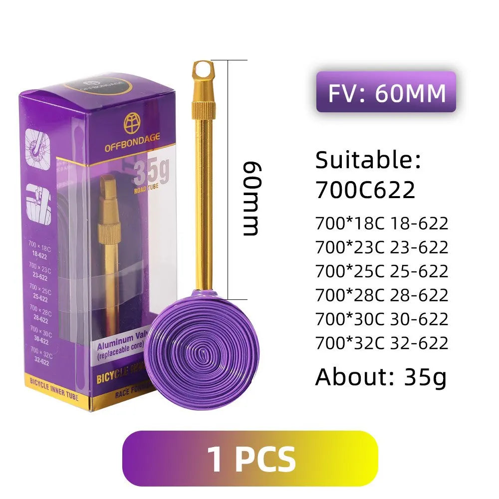 OFFBONDAGE Aluminum Valve Ultralight Bike Inner Tube 700C Road Bicycle TPU Tire 60 80mm Length French Valve Super Light Tube