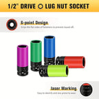1/2- Inch Drive Wheel Protector Impact Socket, 1/2" Thin Wall Deep Impact Socket Set Plastic Sleeve Lug Nut, 6 Point,Metric