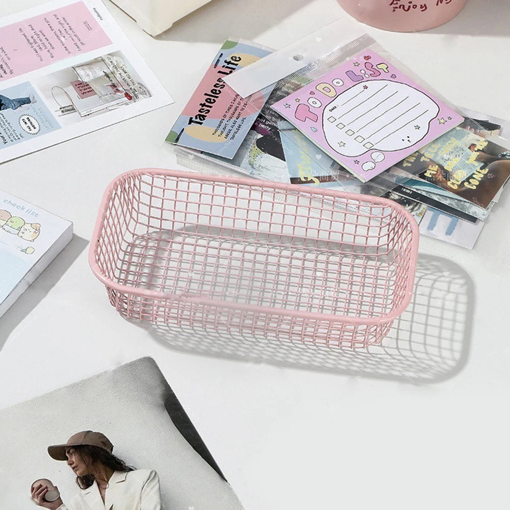 Desktop Storage Basket INS Metal Sundries Organizer Basket Photocard Case Office Stationery Home Supplies Make Up Sorting Holder