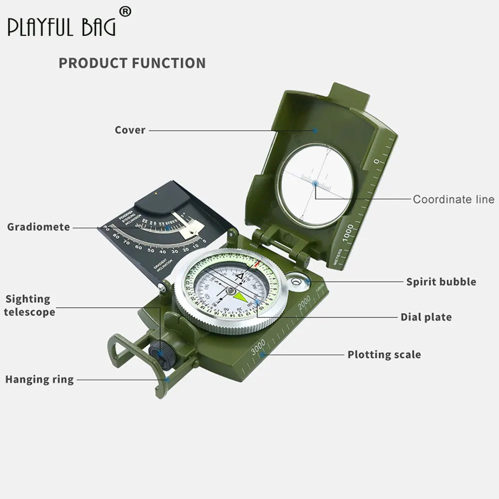 Travel K4074 High Precision Metal Compass Luminous Dial Multi-purpose American Compass Outdoor Survival Tool Camping Gear NA69S