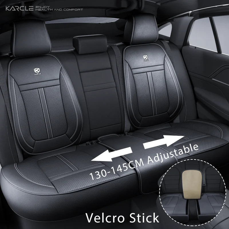 Nappa leather car seat cover set, front or rear, 5-seater, anti-slip full wrap, beige/black/brown/red