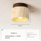 Led Ceiling Lamp Surface Mounted Downlight Japanese Style Stone Wood Light Round 110V220V For Living Room Corridor Porch Balcony