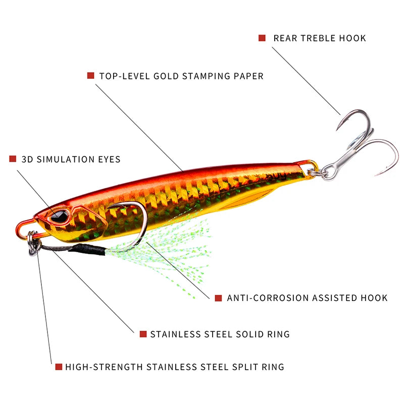 PROBEROS 8pcs Mixed Color Metal Jig 10G - 60G Artificial Baits Hard Baits Vibrant Fishing Lures for Freshwater & Saltwater