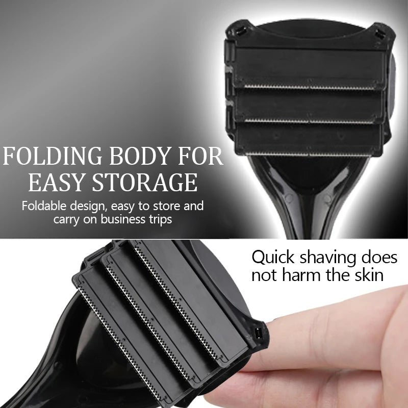 Men's painless back shaver three blade hair removal device back long handle portable foldable shaver body care