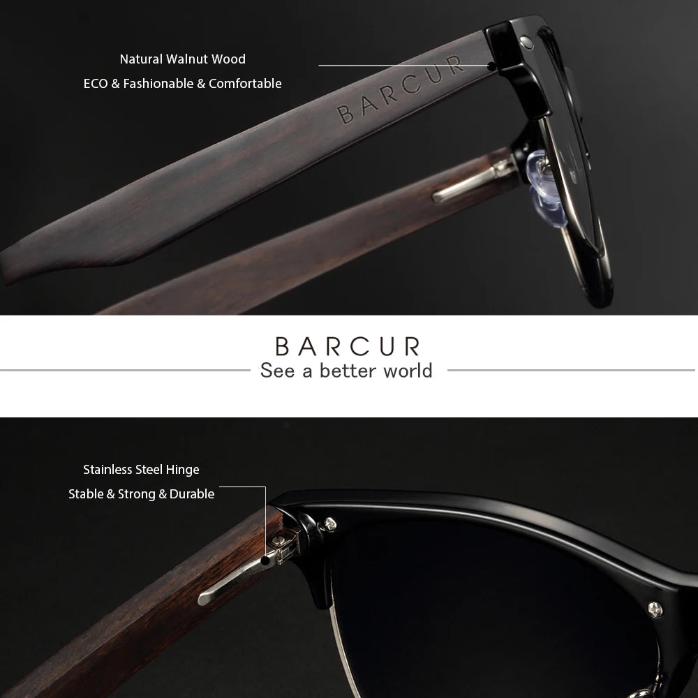 BARCUR Polarized Ebony Black Sunglasses Zebra Natural Wooden Sun glasses for Men Driving Fishing Women Eyewear Accessory Oculos