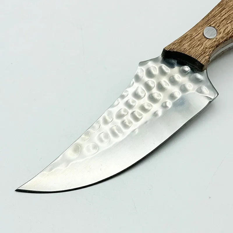 Hand Forged Kitchen Boning Knife Stainless Steel Meat Cleaver Butcher Knife with Leather Sheath for Camping Hunting Cooking