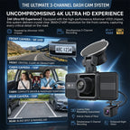 4K 3-Lens Dash Cam WiFi Car DVR Front Inside Rear Triple Camera 24H Parking Mode