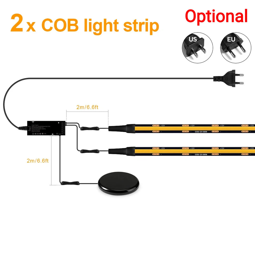 1-10 Channel COB LED Strip Kit - Black PCB, With No-Drill Dimmable Penetrating Board Touch Sensor Switch for Cabinet Background