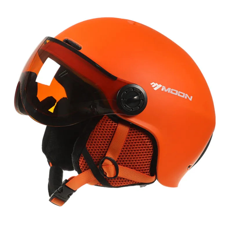 MOON-Skiing Helmet with Integrally Molded Goggles, PC and EPS Outdoor Sports, Ski Snowboard and Skateboard