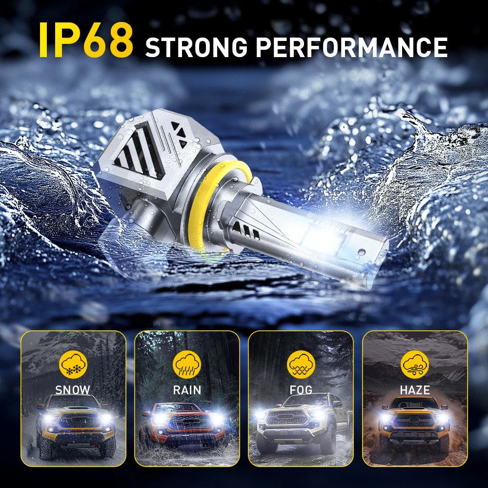 AUXITO 2Pcs 25000LM H11 LED Headlight Canbus H8 H9 9005 HB3 9012 HIR2 9006 HB4 Turbo LED Car Head Lamp No Error 6500K 80W 12V