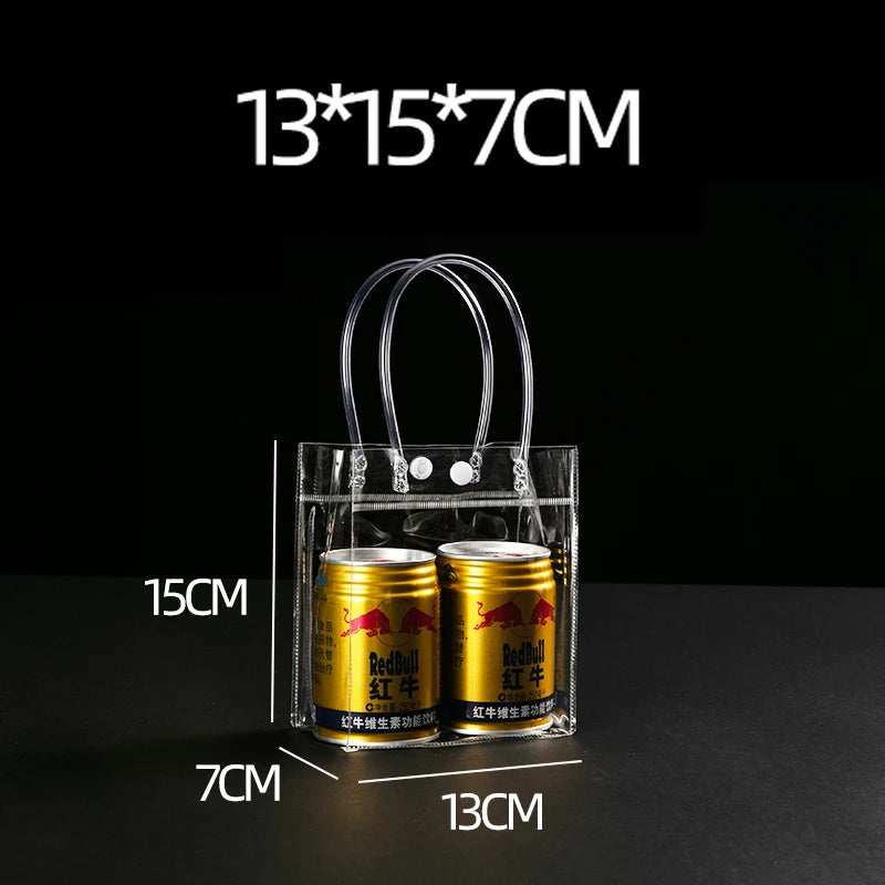Clear PVC Gift Tote Bags with Hand Loop, Transparent Packaging Bags, 10x10x25cm, 10pcs