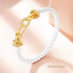 MOONLIGHT New Luxury Women's Zircon Ring Round Bracelet Genuine Braided Leather Bracelet for Woman Fashion Accessories 8 colors