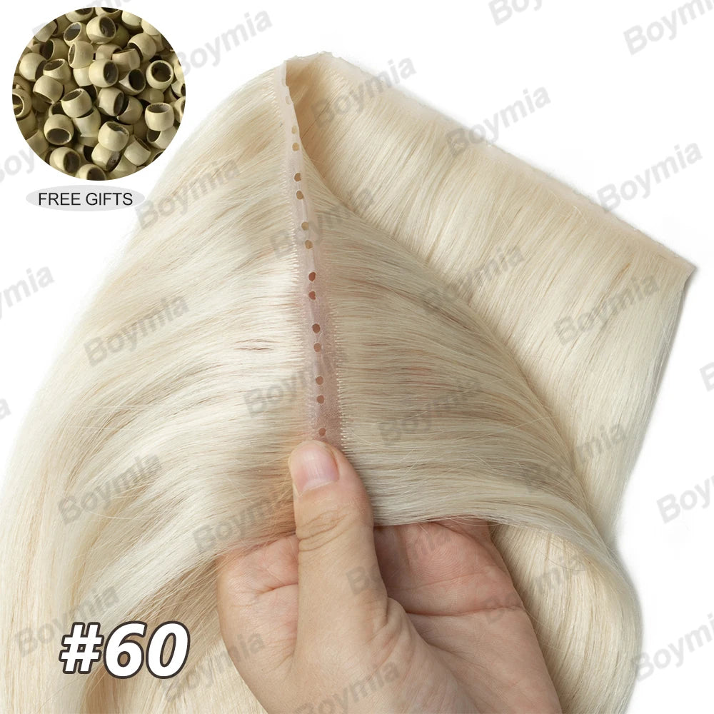 Butterfly Weft Extensions Human Hair Hand Tied Invisible PU Bundles Hole Flat Remy Twin Tabs PU Weft Free Beads 40-50g/Pack