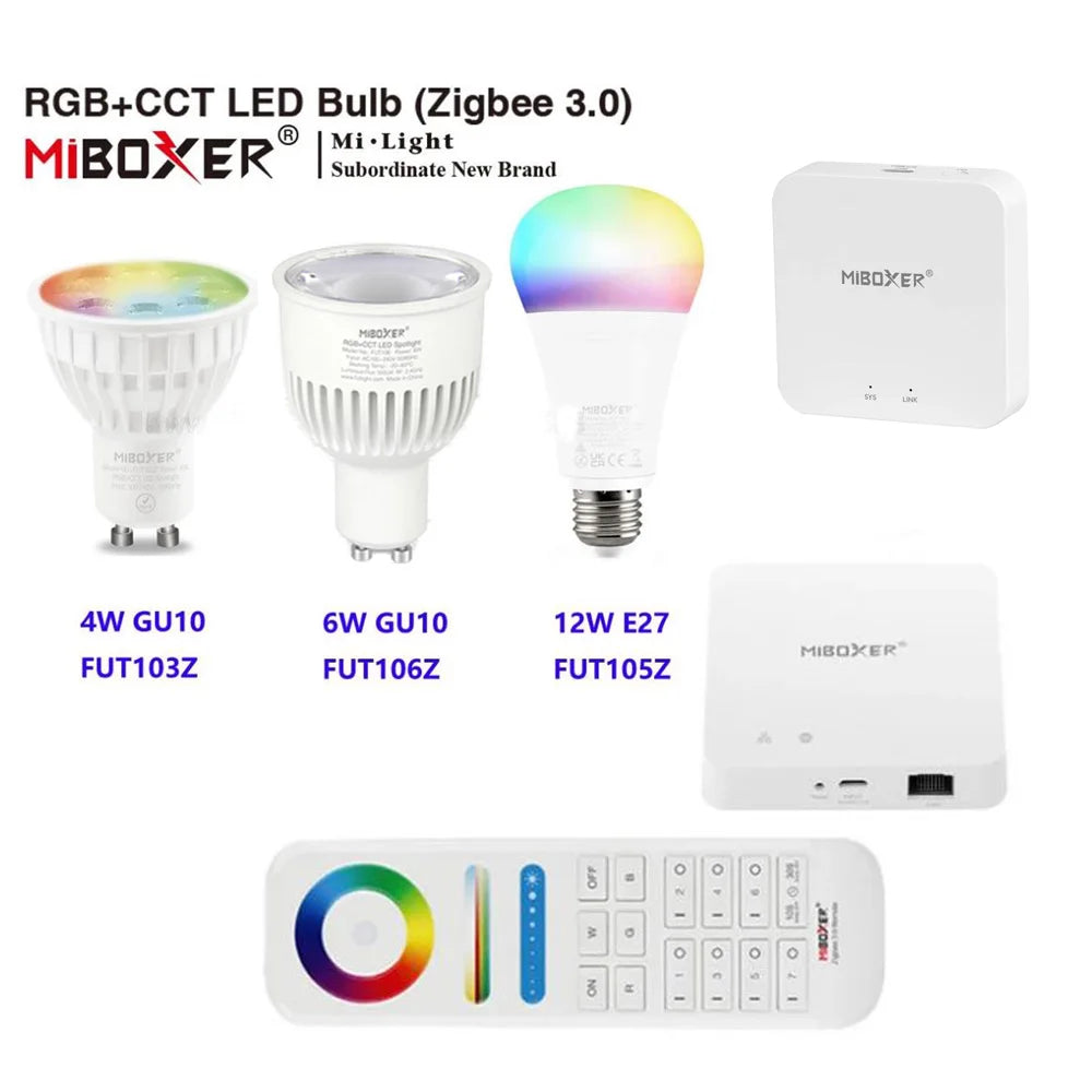 Miboxer Zigbee RGB+CCT LED Bulb Light 4W/6W/12W GU10 E27 Smart Dimmable Spotlight Lamp FUT089Z RF Remote WIFI ZB-Box2 ZB-Box3
