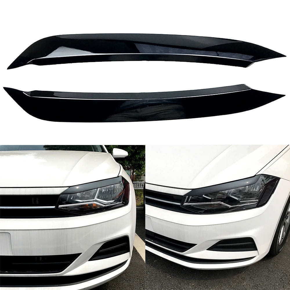 2pcs/set Front Headlight Eyelids Eyebrow Trim Decoration Sticker for VW Polo MK6 2019-2022 Molding Lamp Eyebrow Strips Lid Cover