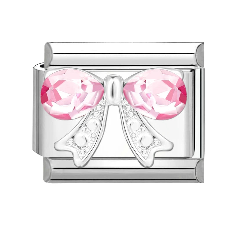2025 New Sweet Pink Zircon Heart Bows Cherry Moon Star DIY Making Bracelet Women Men Stainless Steel 9mm Italian Charm Links Fit