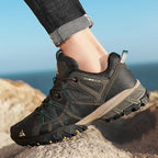 HIKEUP Men's Hiking Sneakers Breathable Cushioned Non-Slip Outdoor Shoes, Black/Green/Grey 40-45