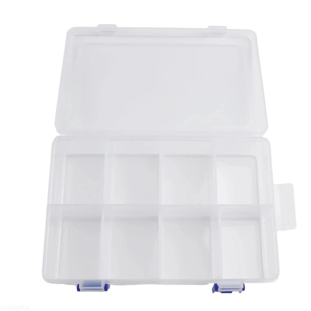 Plastic Tool Storage Box Organizer, Adjustable 8-Compartment Grid, 20x13.5x4.5cm