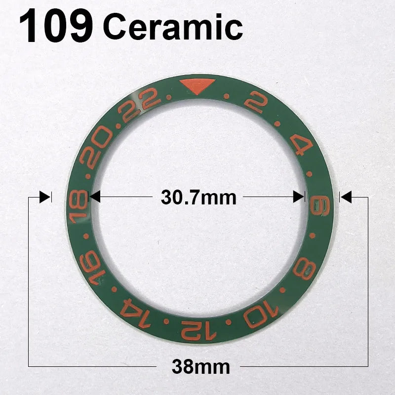 Ceramic sloped luminous watch bezel insert 38-30.7mm fits 40mm case, assorted colors