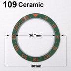 Ceramic sloped luminous watch bezel insert 38-30.7mm fits 40mm case, assorted colors
