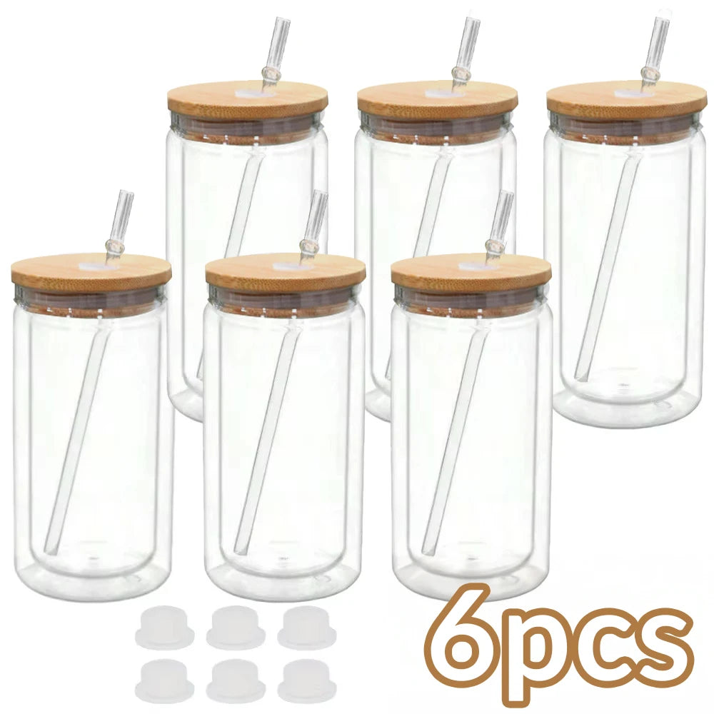 16OZ DIY Snowglobe Tumbler with Pre Drilled Hole Reusable Plastic Water Bottles Break-Resistant Mason Jar Cups for Holiday Gifts
