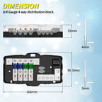 Fused Power Distribution Block Car Audio 4 Way MIDI(Mini-ANL) Fuse Block 12V 0/4 Gauge with Ground for Auto UTV Boat Stereo Amp