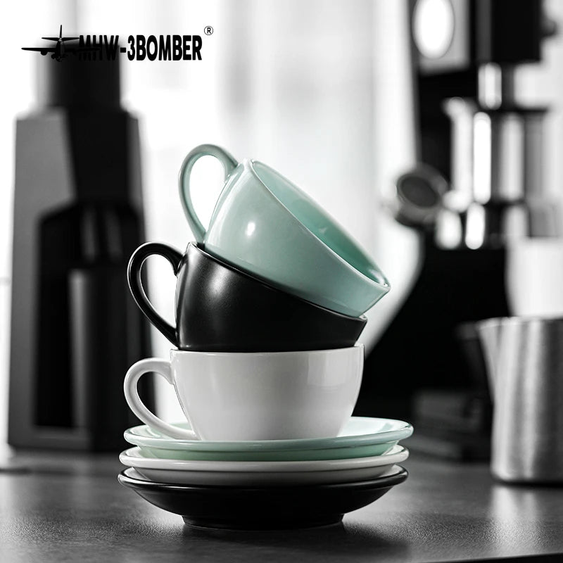 MHW-3BOMBER Coffee Cups Classic Latte Art Cups with Saucer 280ml Tea Cup Ceramic Espresso Mug Kitchen Bar Coffee Accessories