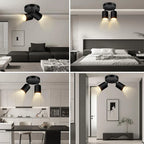 Modern LED Ceiling Light - 350° Rotatable Dual GU10 Wall Light, Black (Energy-Saving) for Hallway, Living Room, Bedroom, Kitchen